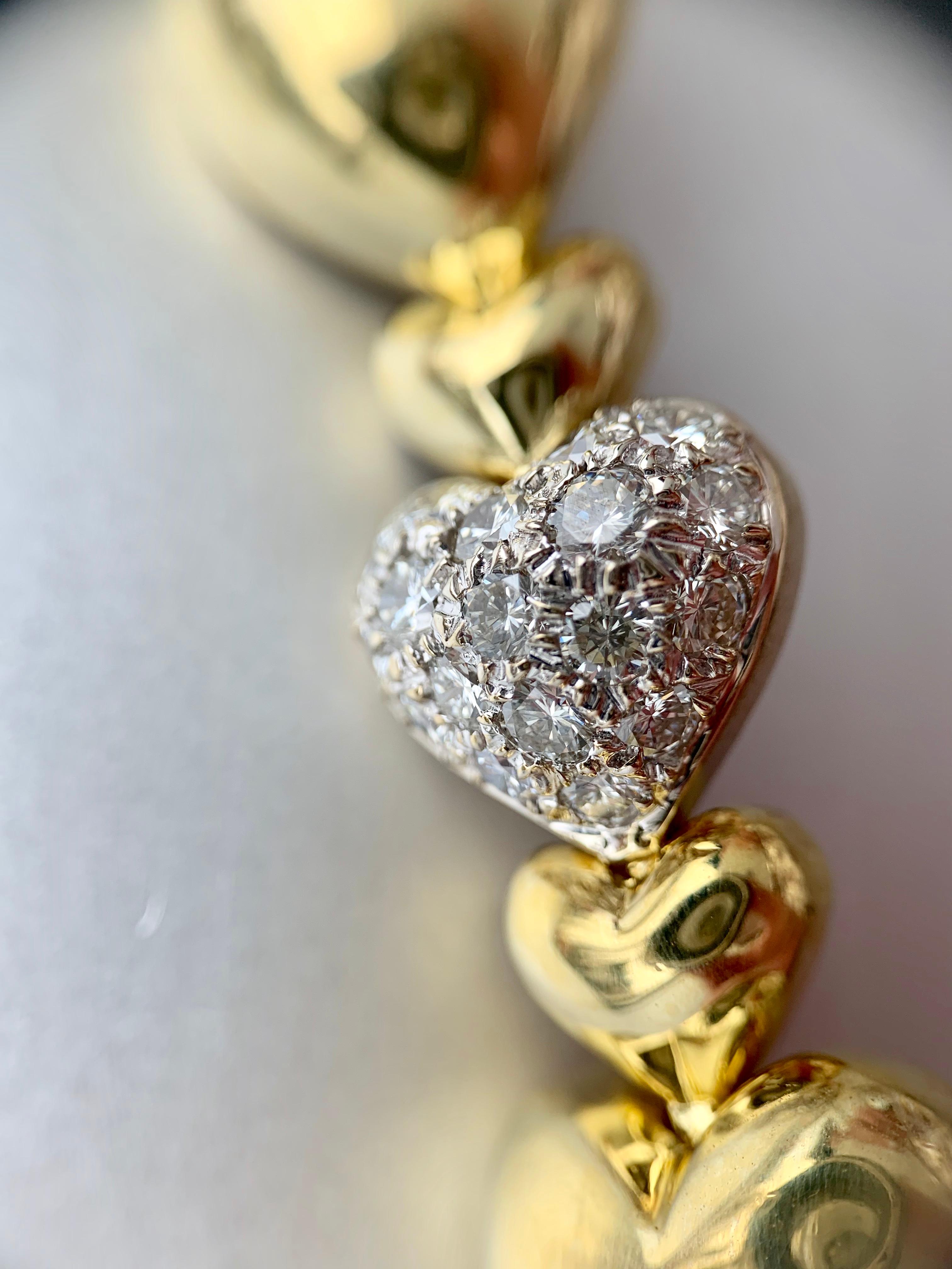 18 Karat Diamond Heart Link Bracelet by Sal Praschnik For Sale 4