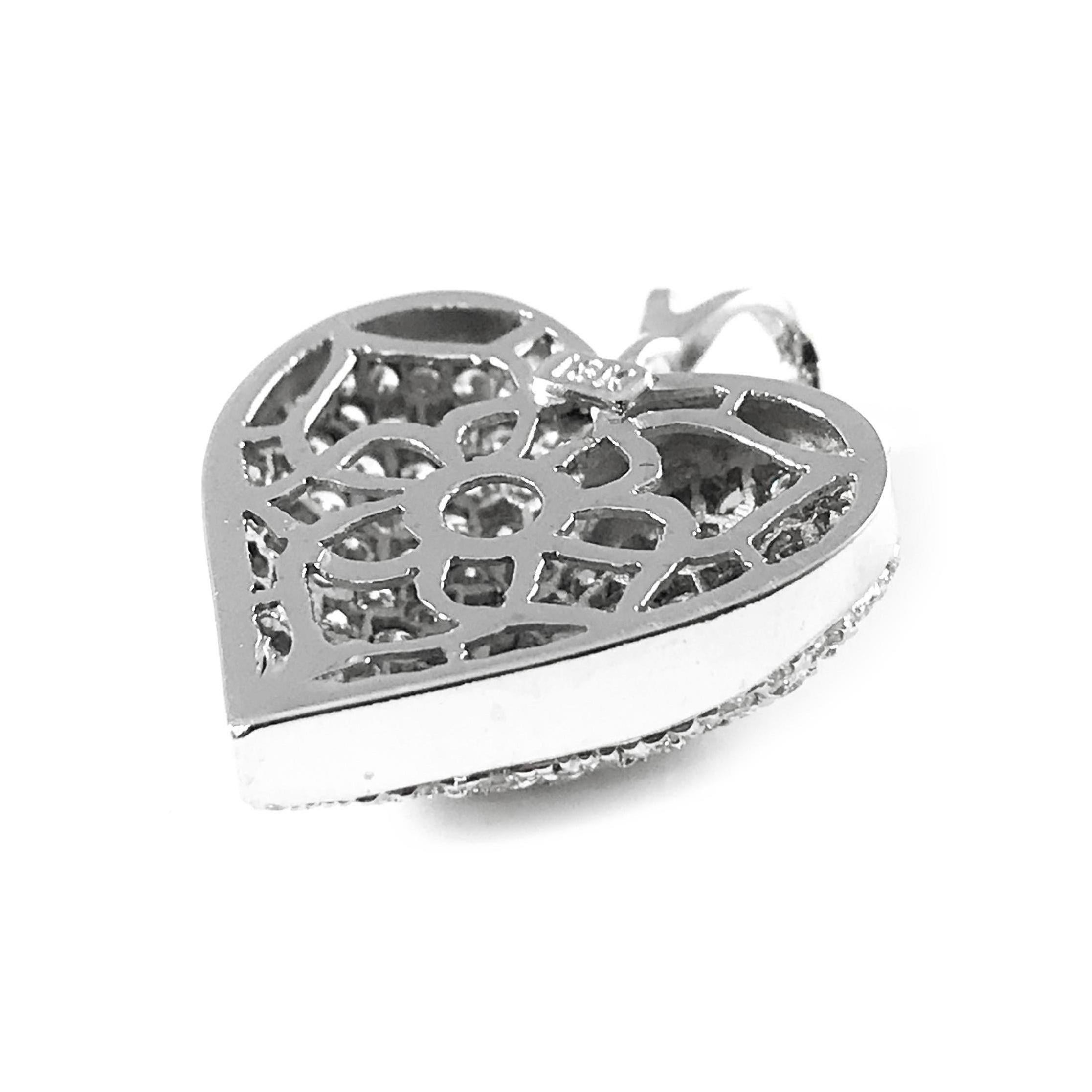 Cushion Cut 18 Karat Diamond Heart Pendant For Sale
