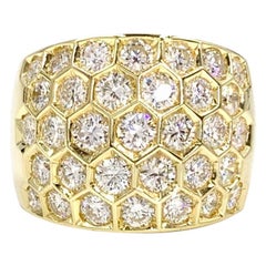 18 Karat Diamond Honeycomb Style Wide Ring