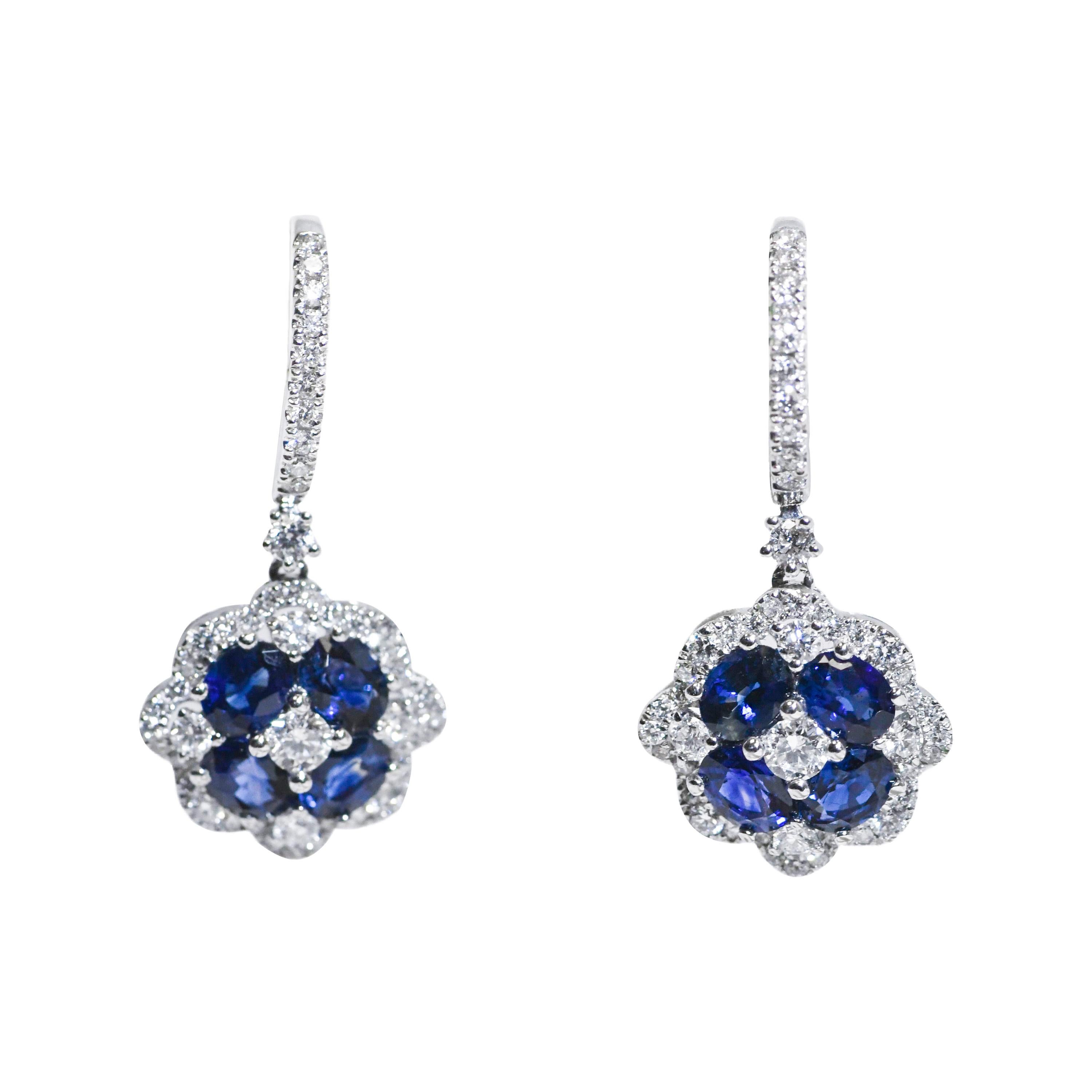 18 Karat Diamond Huggie Top with Diamond and Sapphire Drop Pierced Earrings