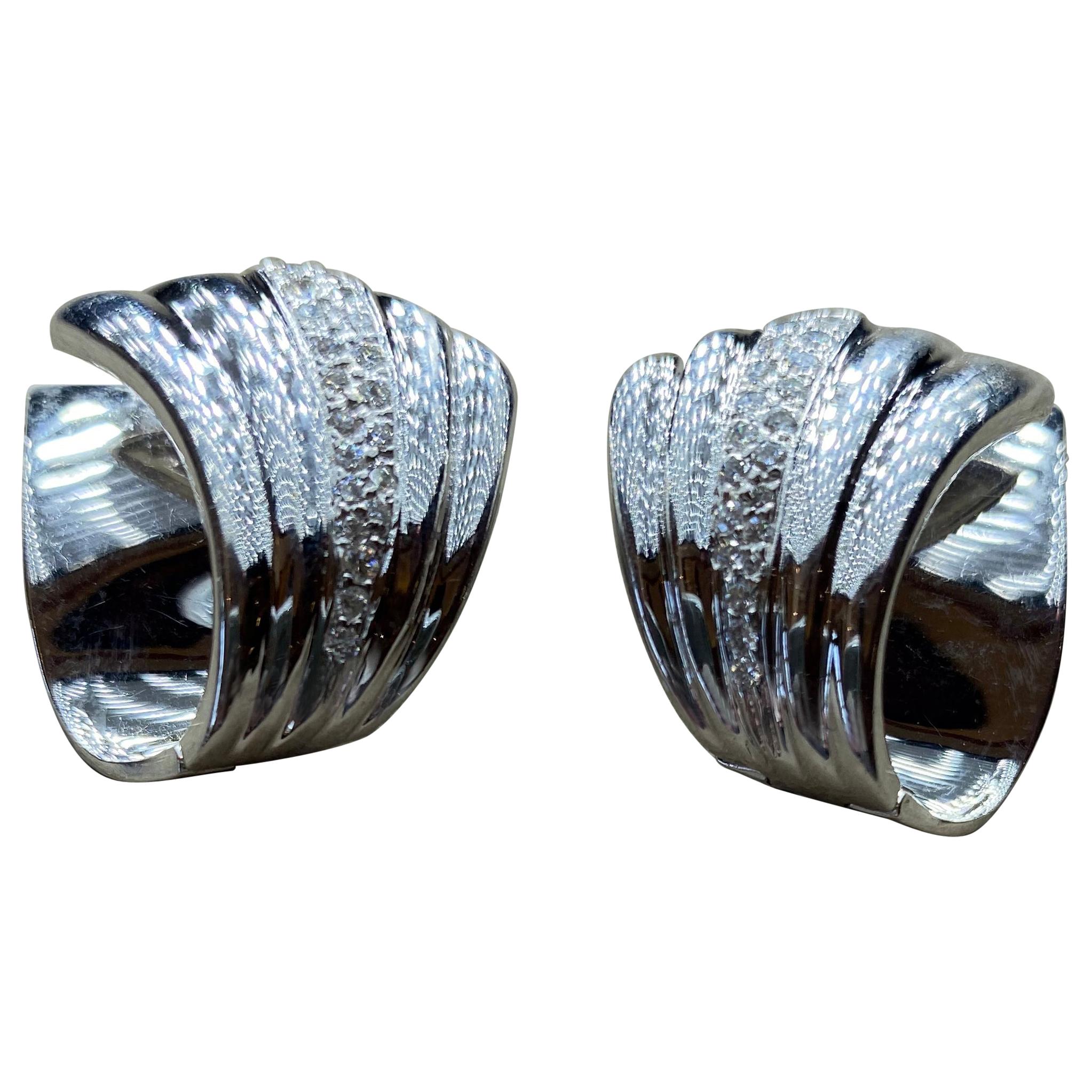 18 Karat Diamond Leaf Earrings For Sale