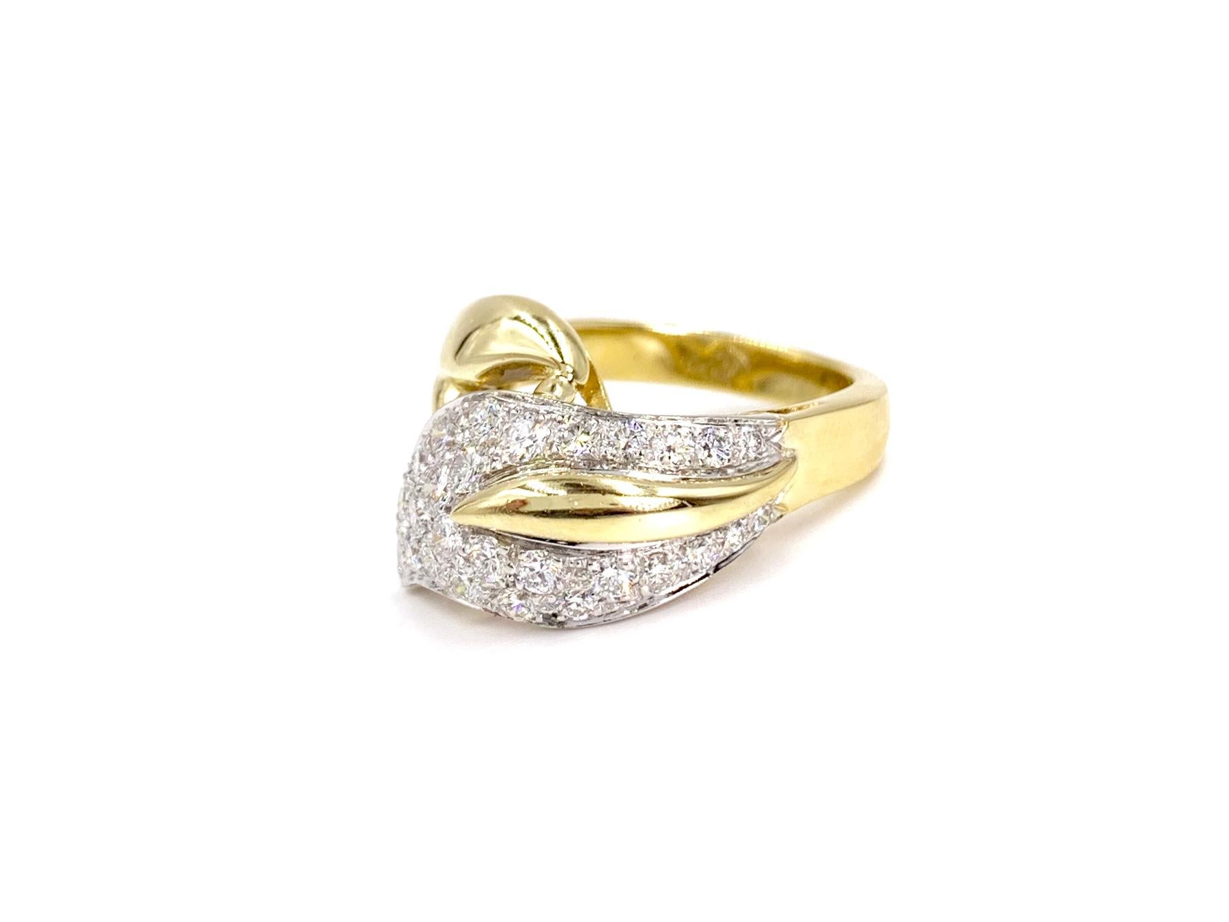 Women's 18 Karat Diamond Leaf Ring For Sale