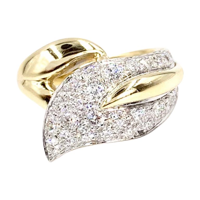 18 Karat Diamond Leaf Ring For Sale