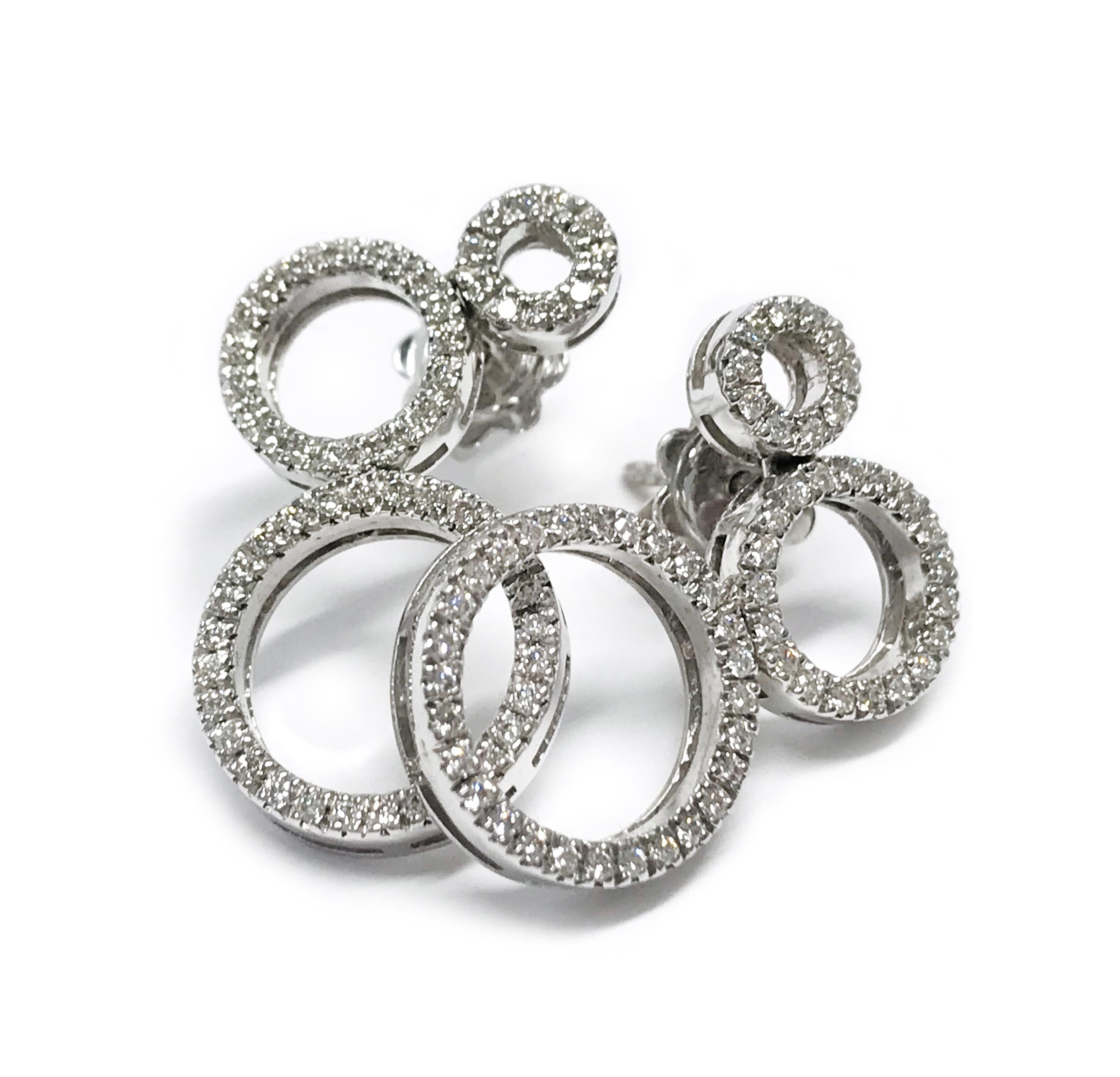 Round Cut 18 Karat Diamond Multi-Circle Earrings For Sale