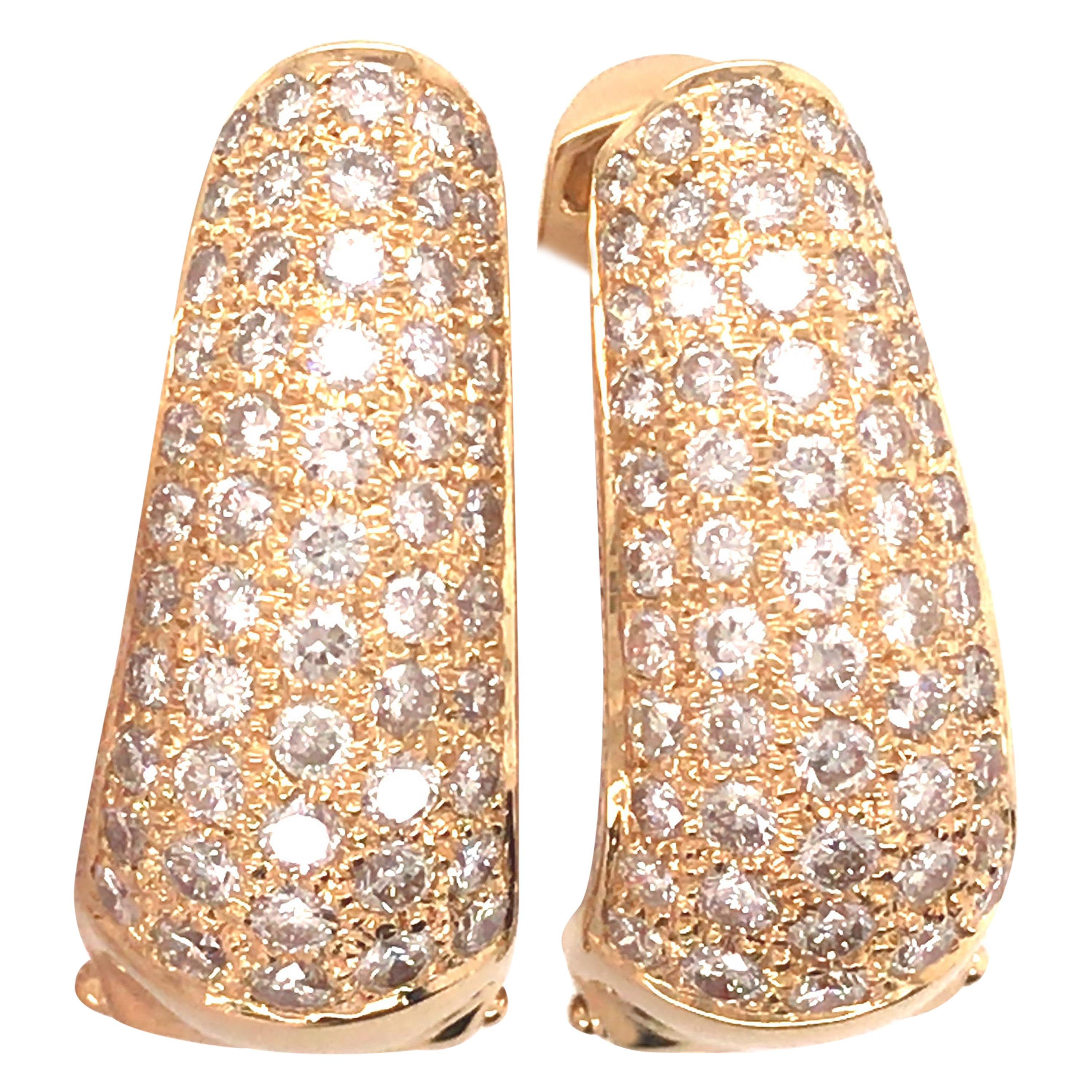 18 Karat Diamond Oval Huggie Earrings Yellow Gold For Sale