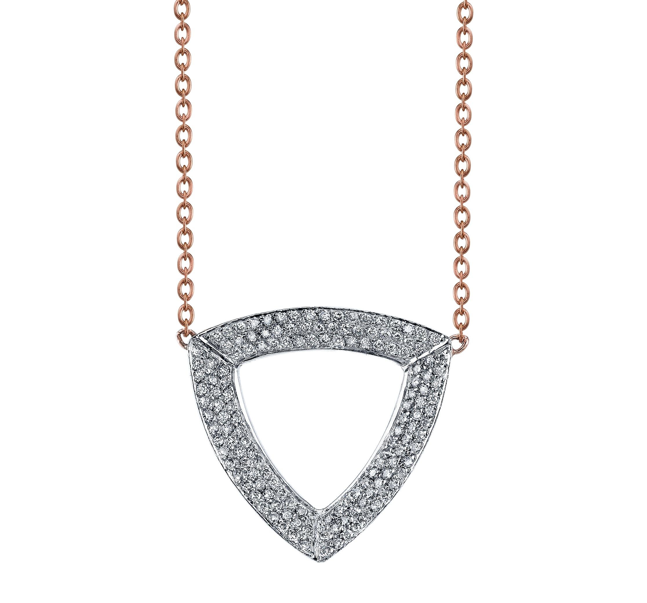 18 Karat Diamond Pave Geometric Faceted Trilogy Necklace