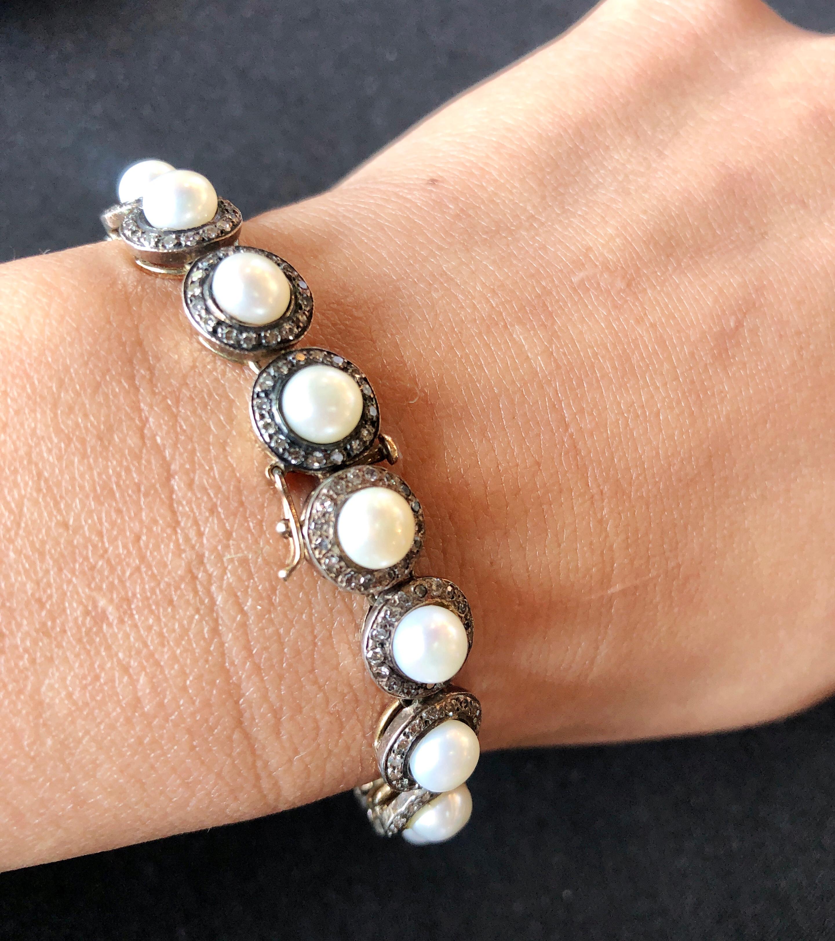 Baroque Bracelet de succession en diamants et perles 18 carats en vente