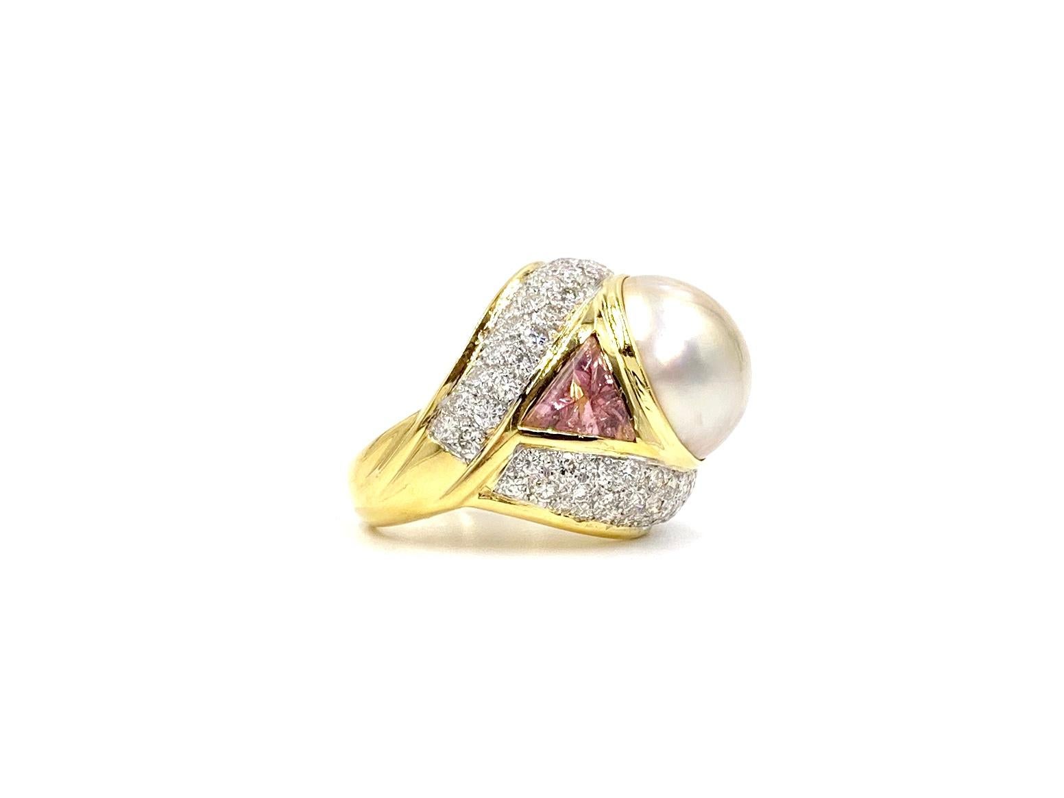 Modern 18 Karat Diamond, Pearl and Gemstone Cocktail Ring For Sale