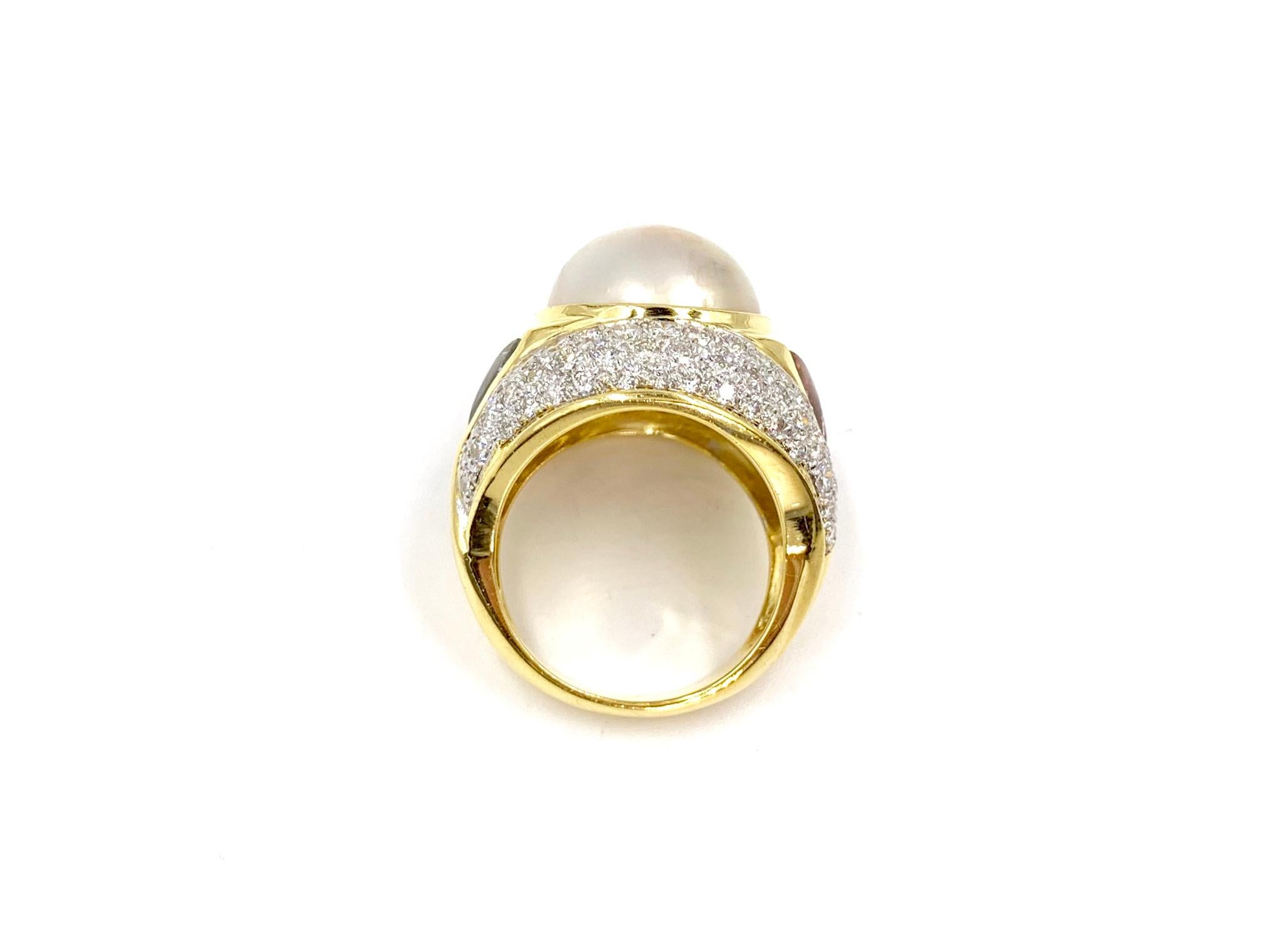 18 Karat Diamond, Pearl and Gemstone Cocktail Ring In Good Condition For Sale In Pikesville, MD