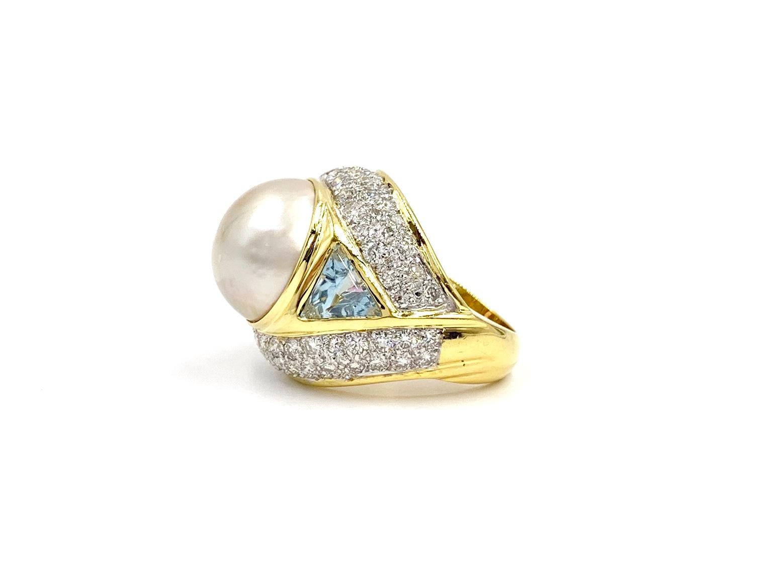 Women's 18 Karat Diamond, Pearl and Gemstone Cocktail Ring For Sale