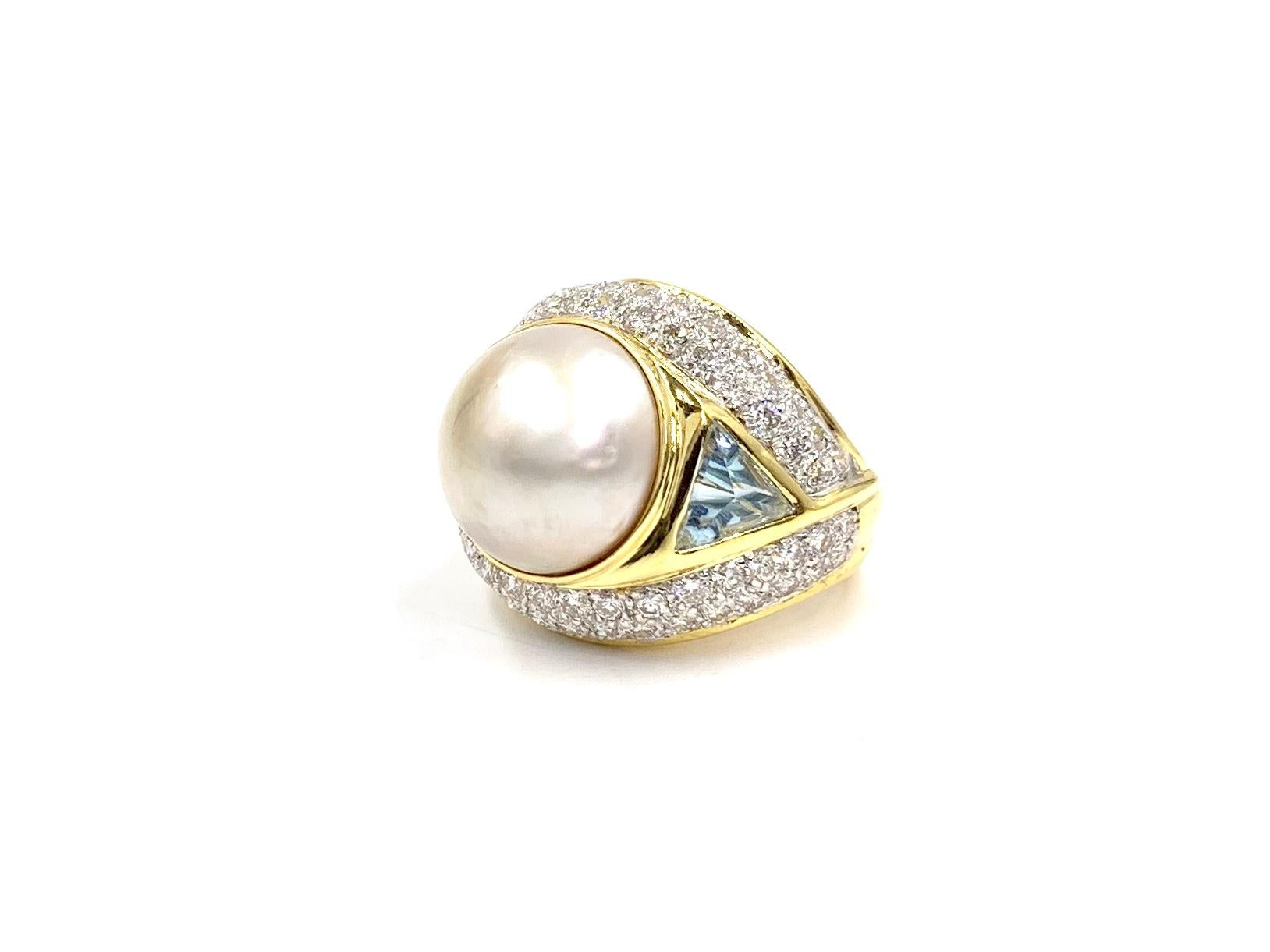 18 Karat Diamond, Pearl and Gemstone Cocktail Ring For Sale 1