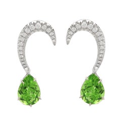 Peridot Earring Dangle Curved 18 Karat Diamond and Peridot Removable Earrings