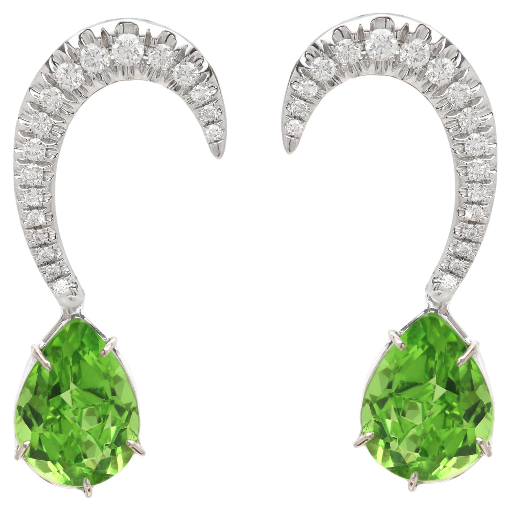 18 Karat Diamond Peridot Earring orecchini rimovibili e intercambiabili Dangle Orecchini curvi in vendita
