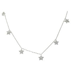 18 Karat Diamond Star Station Cluster Necklace White Gold 0.35 Carat