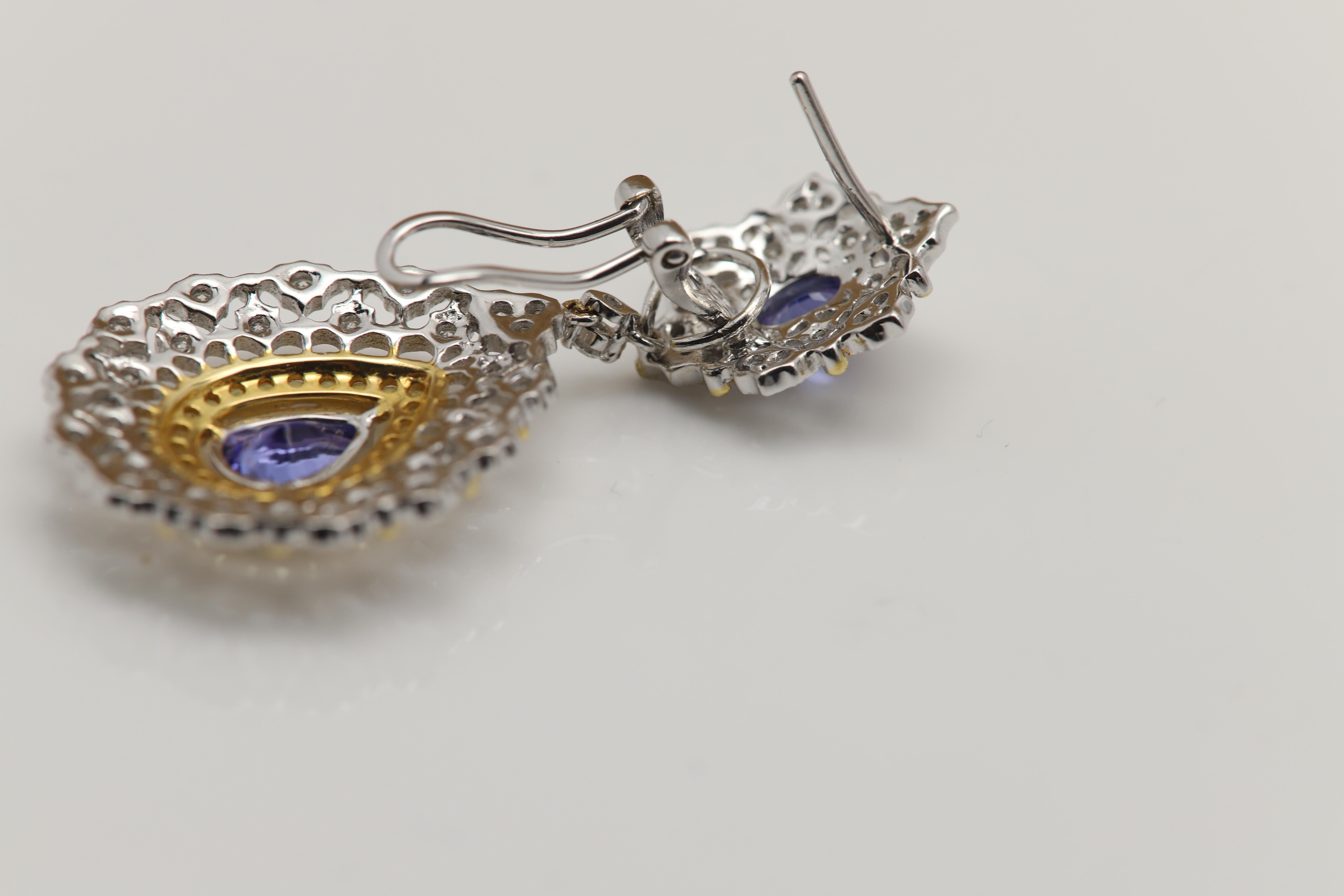 Orecchino in tanzanite con diamante 18 carati, orecchino a lampadario rimovibile e intercambiabile. in vendita 4