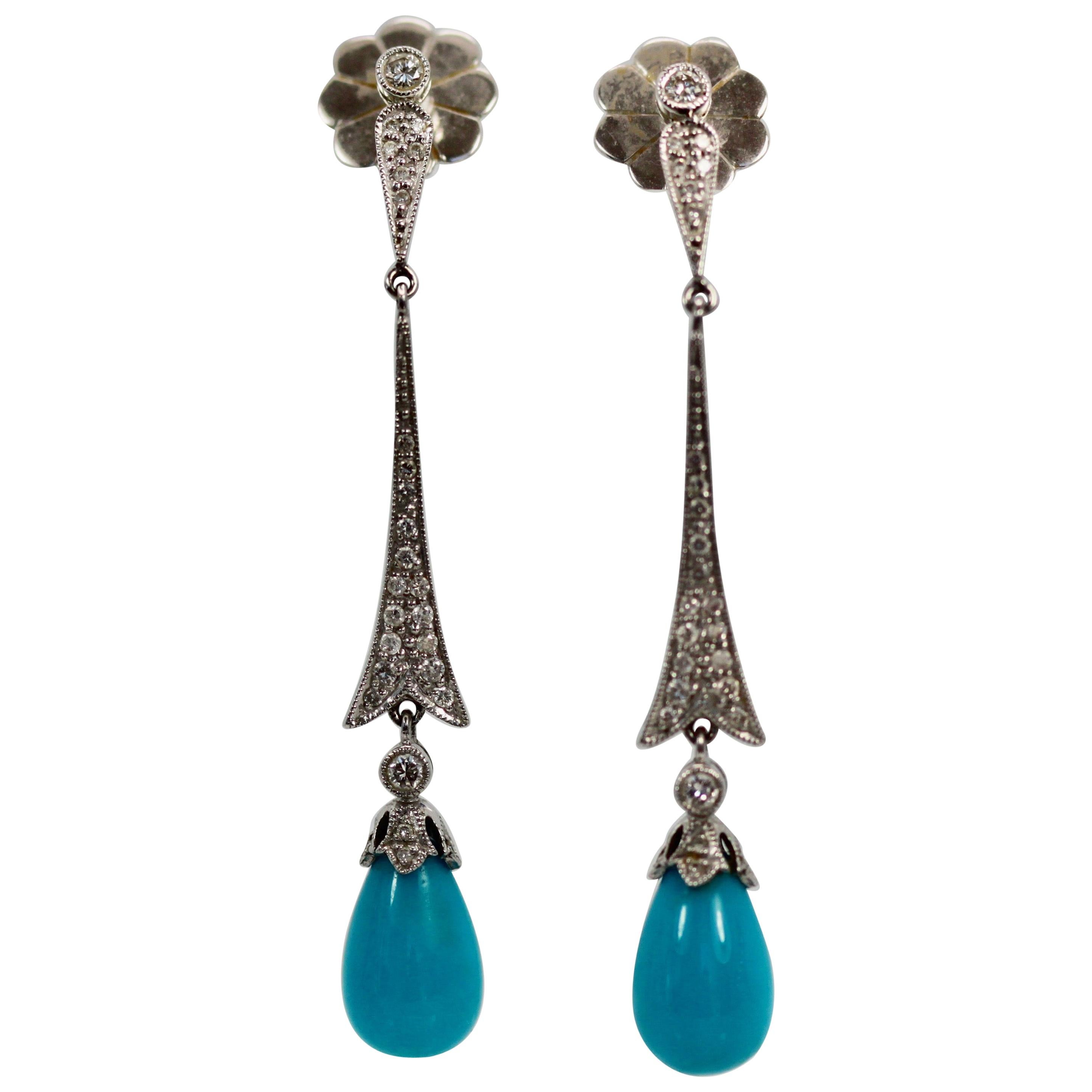 18 Karat Diamond Turquoise Drop Earrings