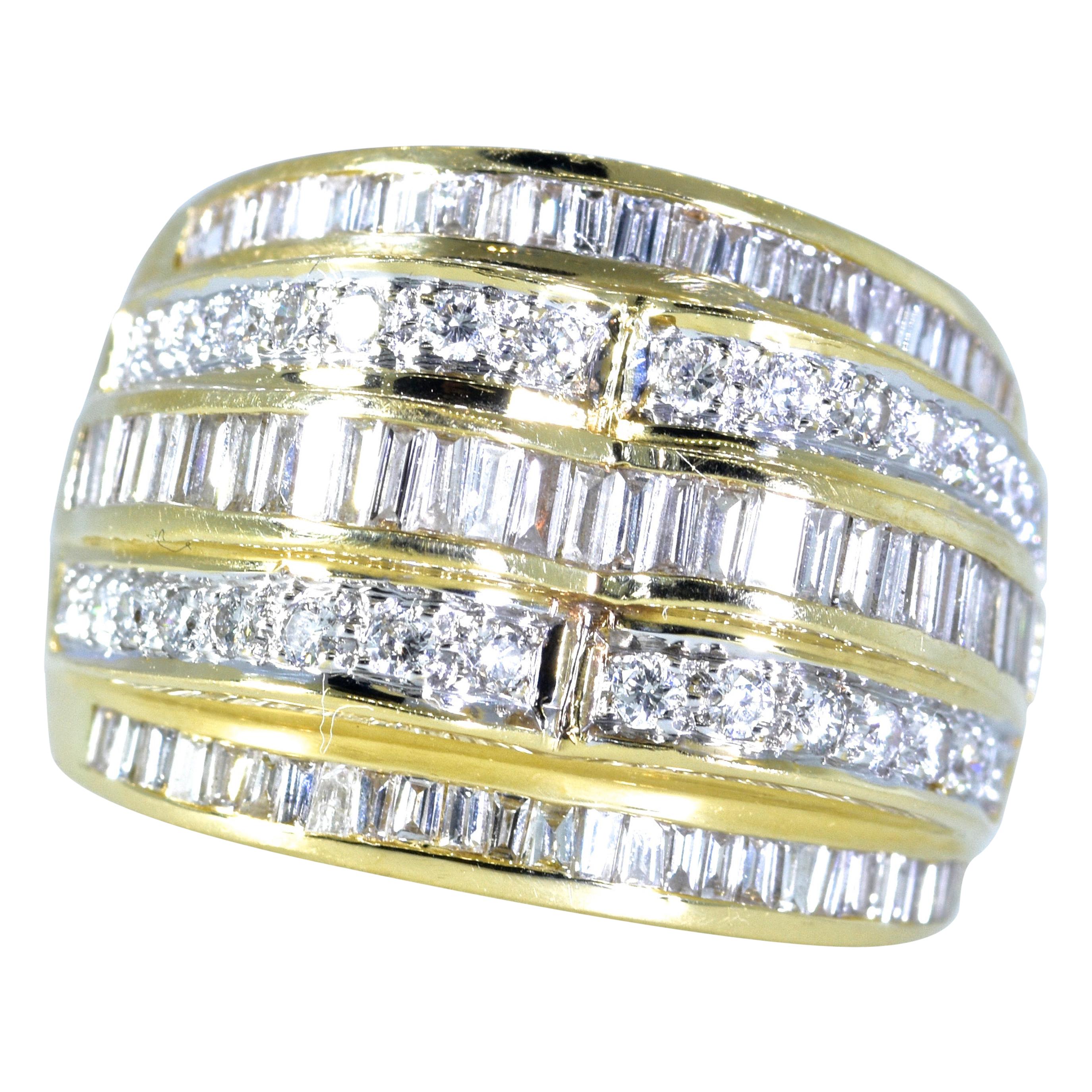 18 Karat Diamond Wide 5-Row Ring
