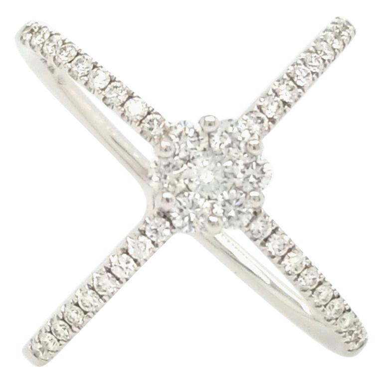 18 Karat Diamond 
X
 Negative Space Ring with a Cluster Center White Gold For Sale
