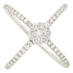 18 Karat Diamond 'X' Negative Space Ring with a Cluster Center White Gold