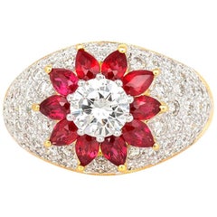 18 Karat Diamonds and Pair of Shape Ruby Ring
