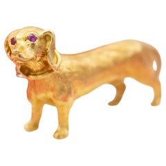Vintage 18 karat dog Brooch - solid yellow gold animal - Italian pin - collar brooch