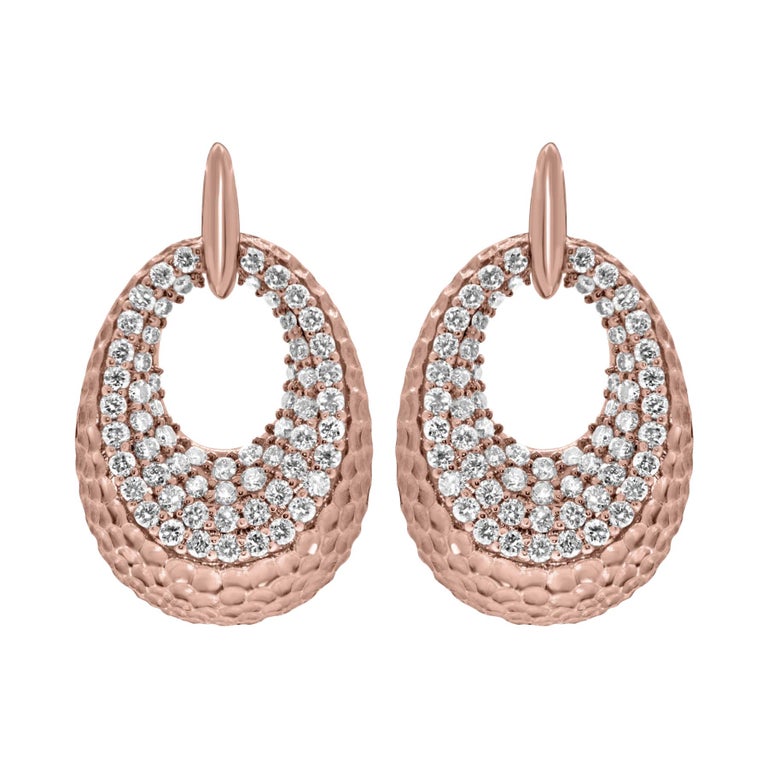 18 Karat Dotted Rose Gold with Pave Set Brilliant Cut Diamonds Earrings ...