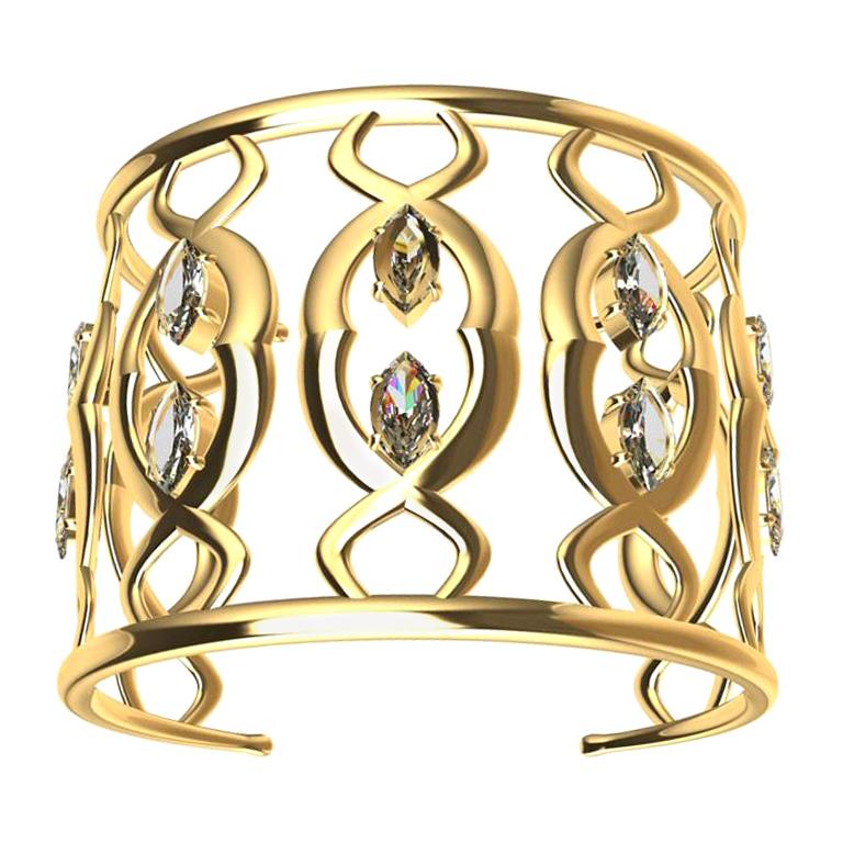 Bracelet manchette à double arabesque en or 18 carats avec diamants certifiés GIA en vente