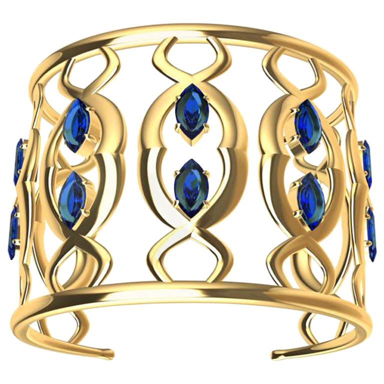 18 Karat Double Arabesque Cuff Bracelet with Sapphires For Sale