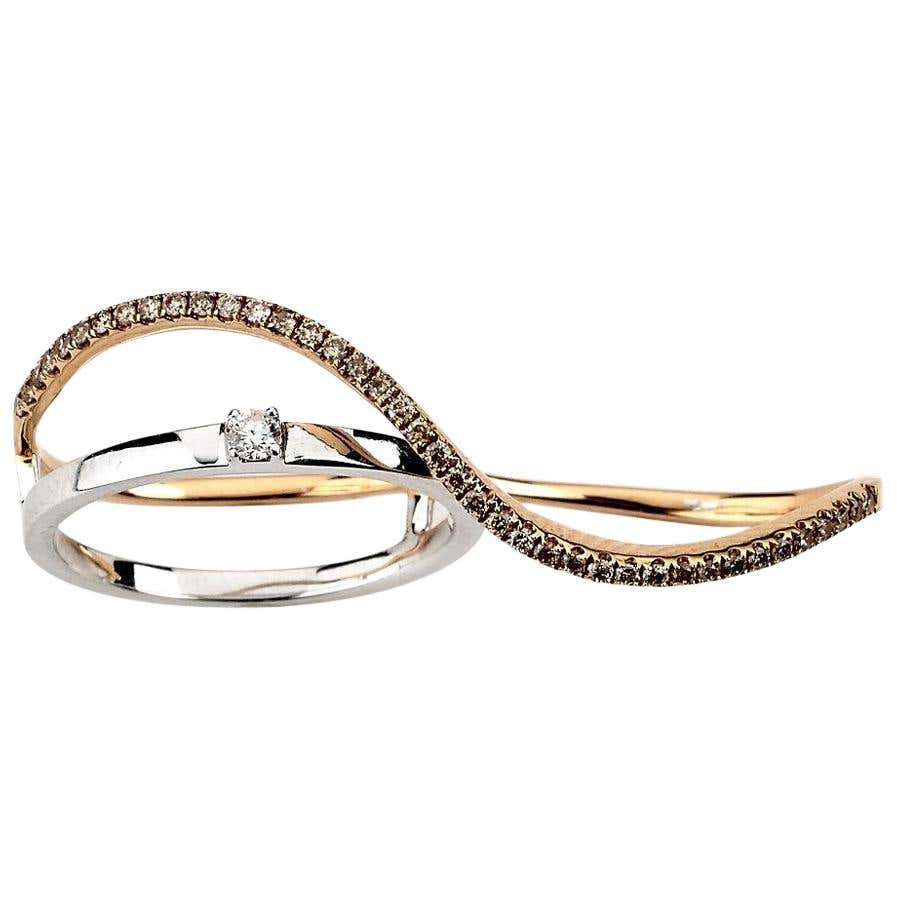 18 Karat Double Finger Diamond Ring 0.27 Carat For Sale at 1stDibs