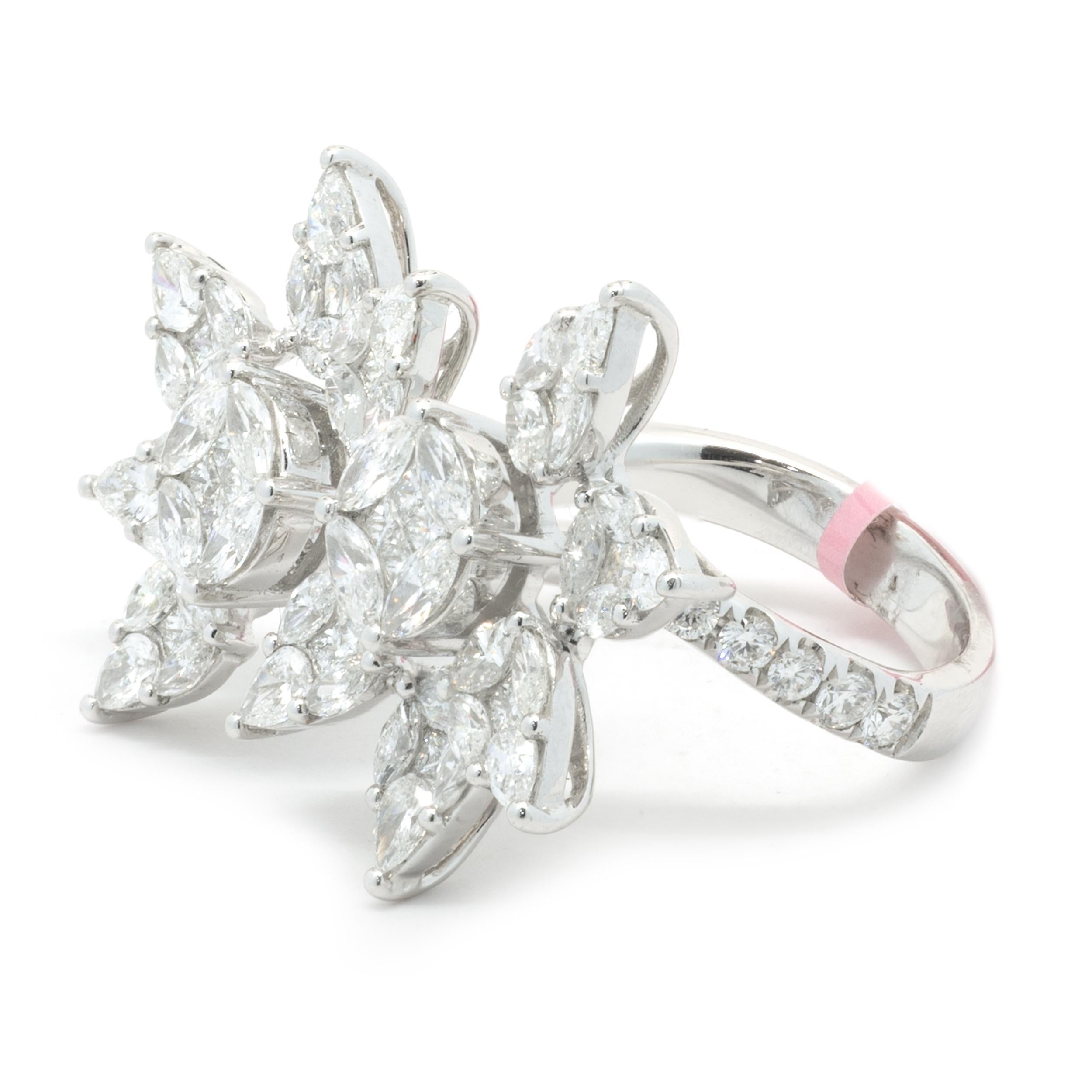 Mixed Cut 18 Karat Double Flower Diamond Ring 