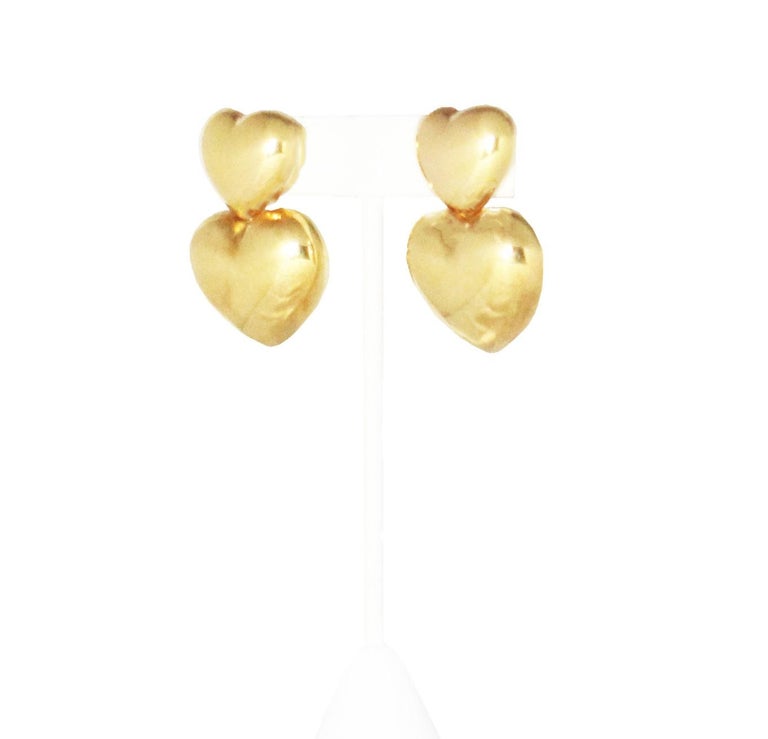 18 Karat Double Heart Gold Drop Earrings Saks 5th Avenue at 1stDibs