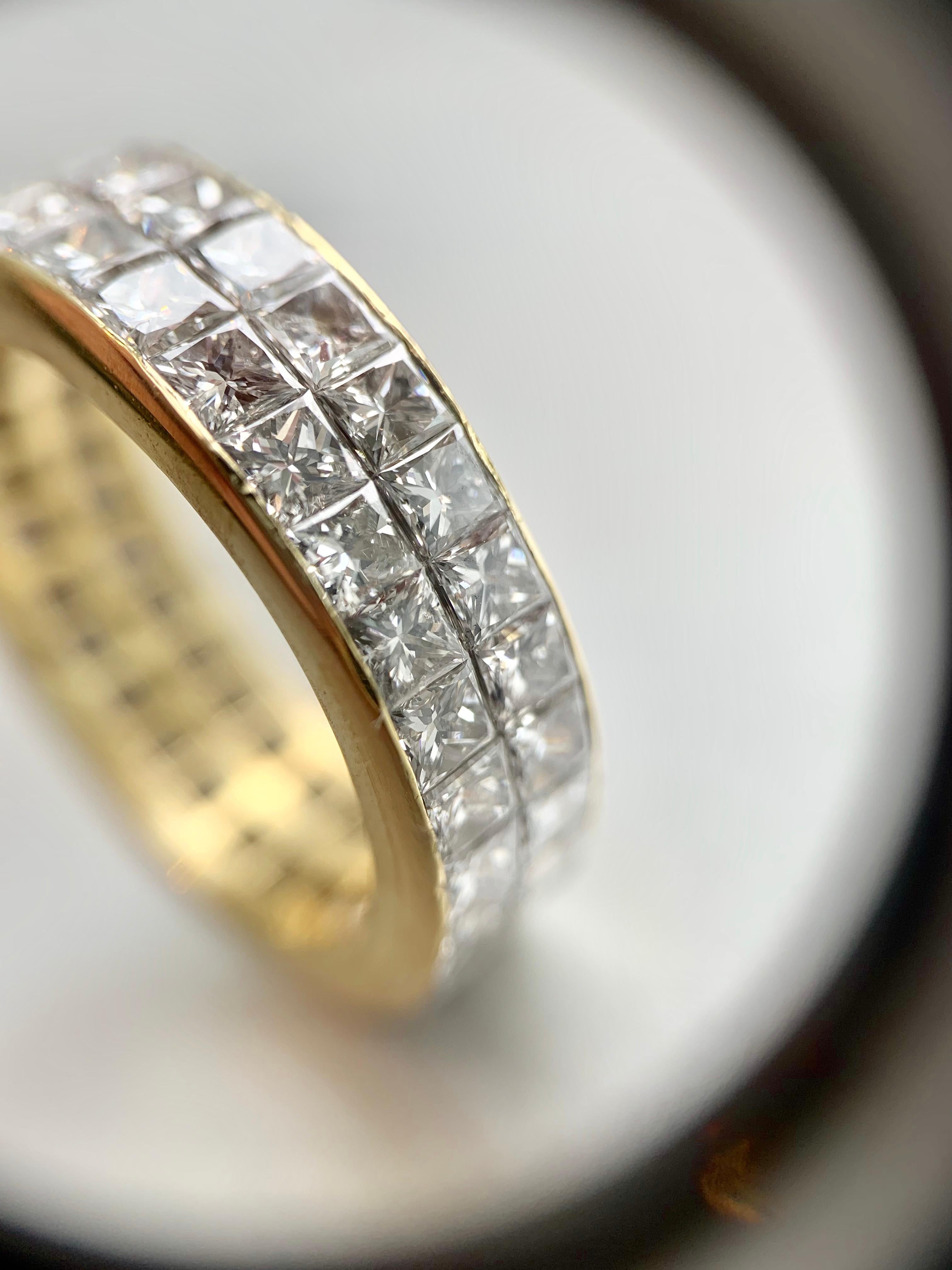 18 Karat Double Row Princess Cut Diamond Eternity Band For Sale 2