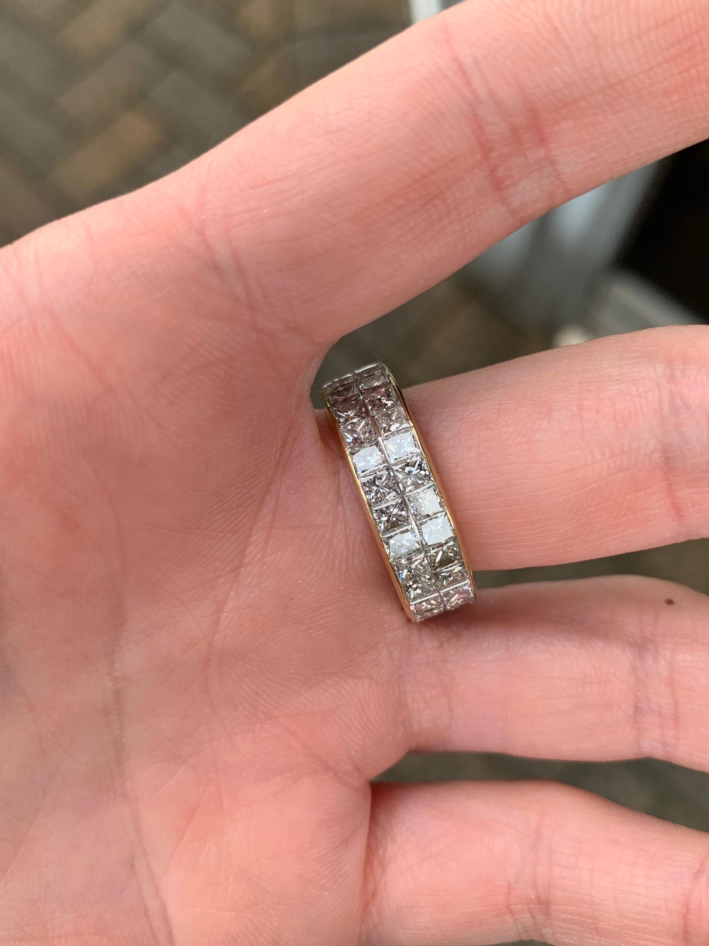 Contemporary 18 Karat Double Row Princess Cut Diamond Eternity Band For Sale