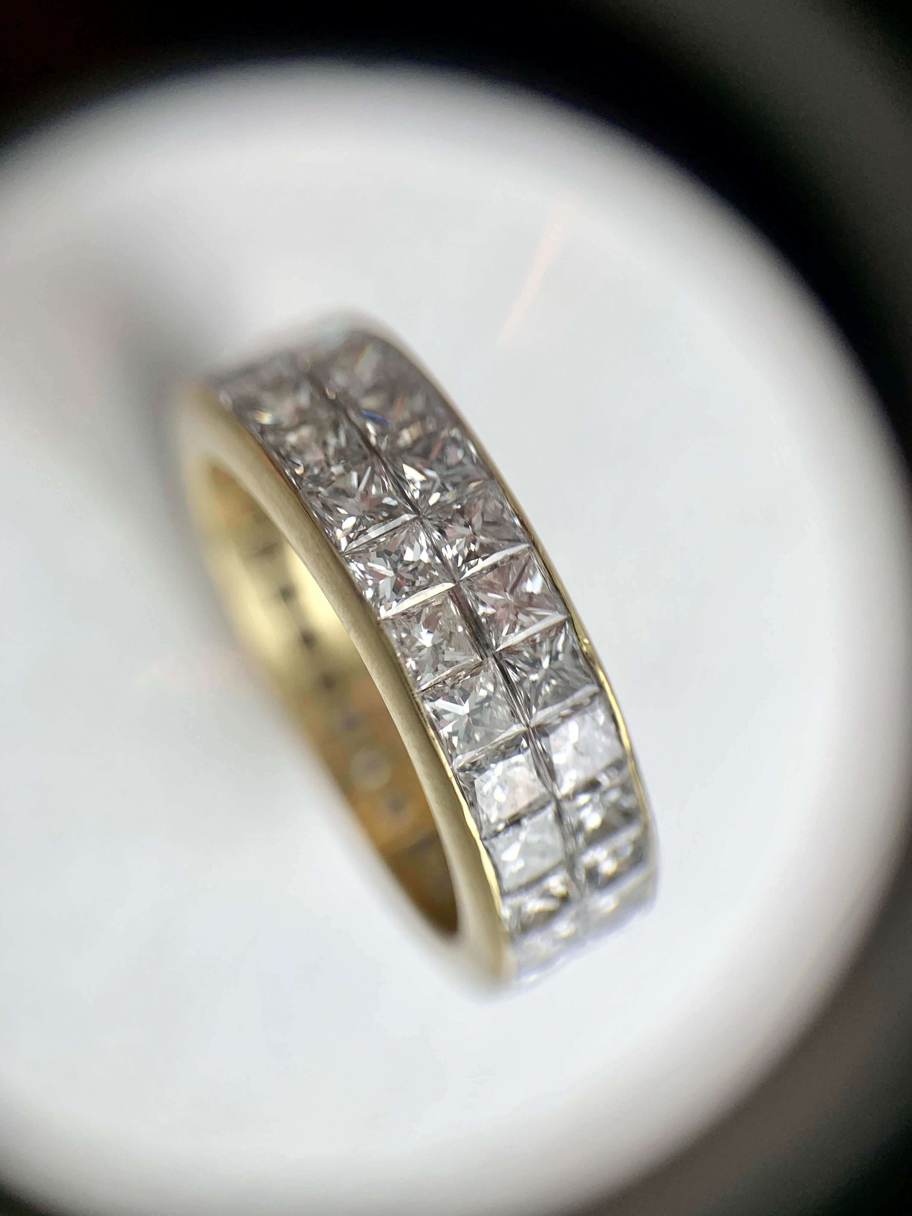 Women's 18 Karat Double Row Princess Cut Diamond Eternity Band For Sale