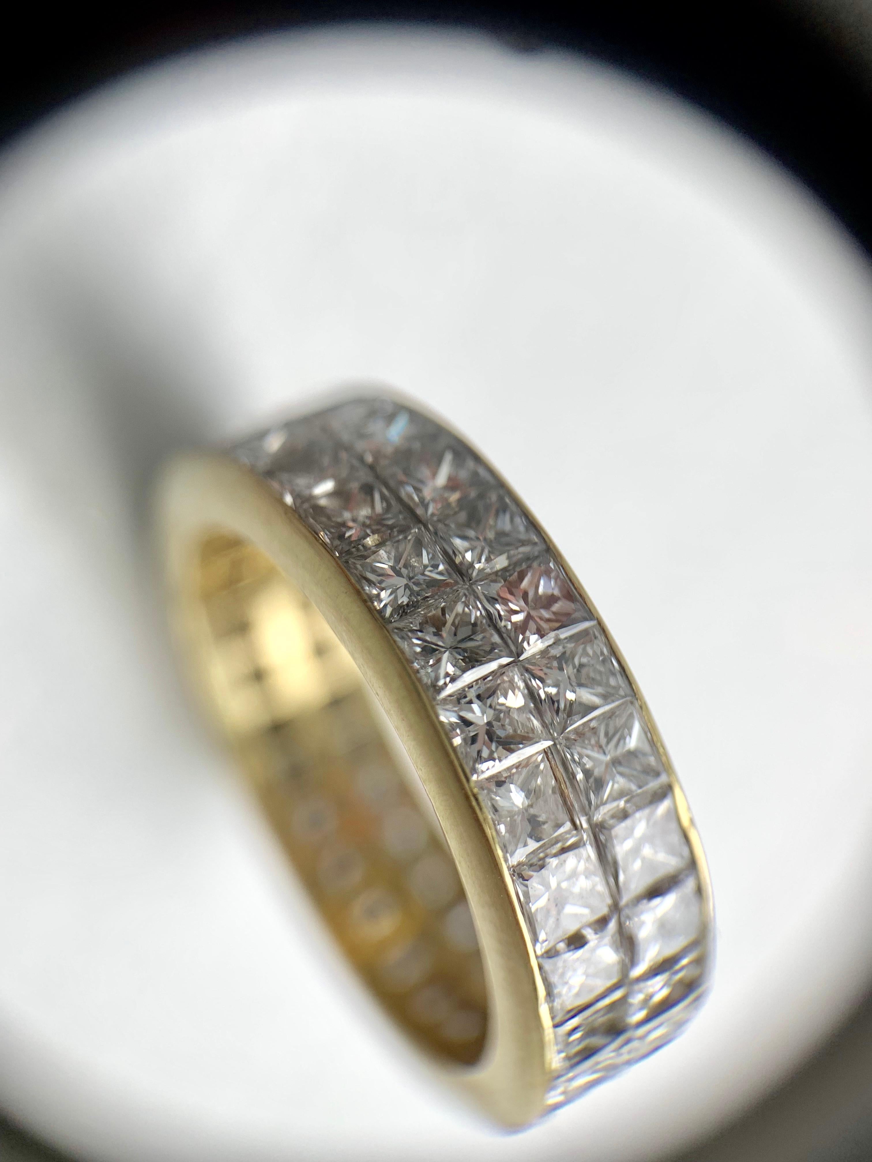 18 Karat Double Row Princess Cut Diamond Eternity Band For Sale 1