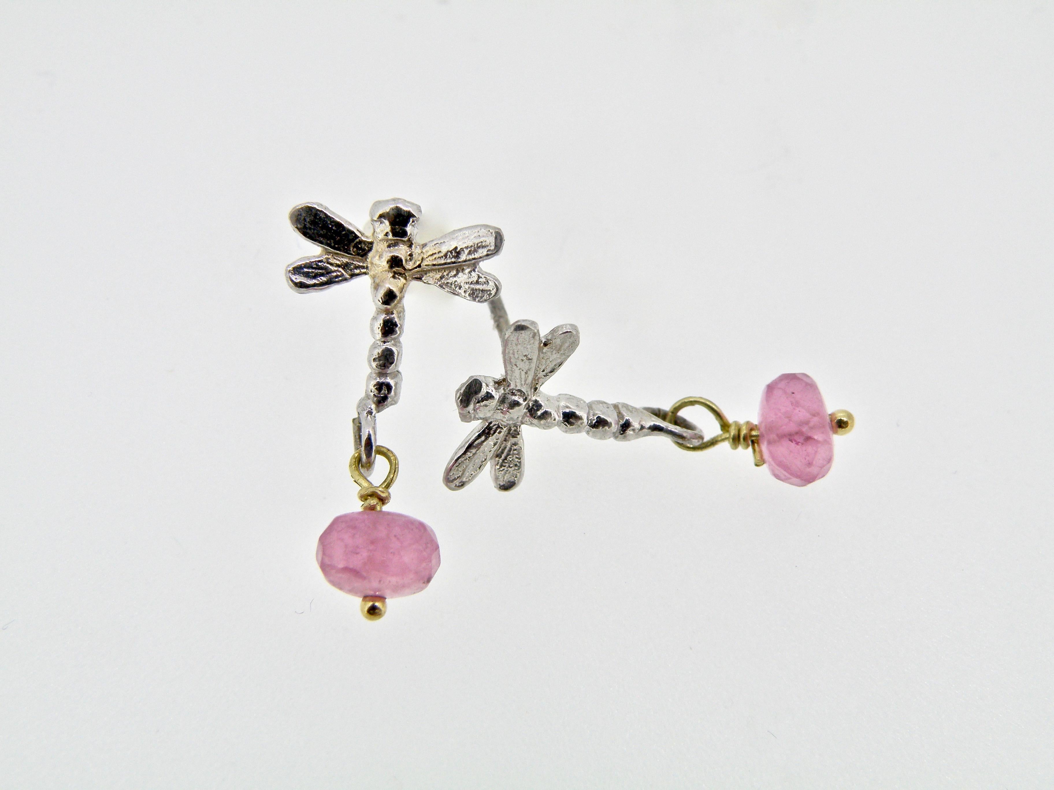 Artisan 18 Karat Dragonfly Earrings For Sale