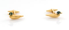 18 Karat Duck Cufflinks with Enamel and Diamond Eyes with Rotatable Whale Backs