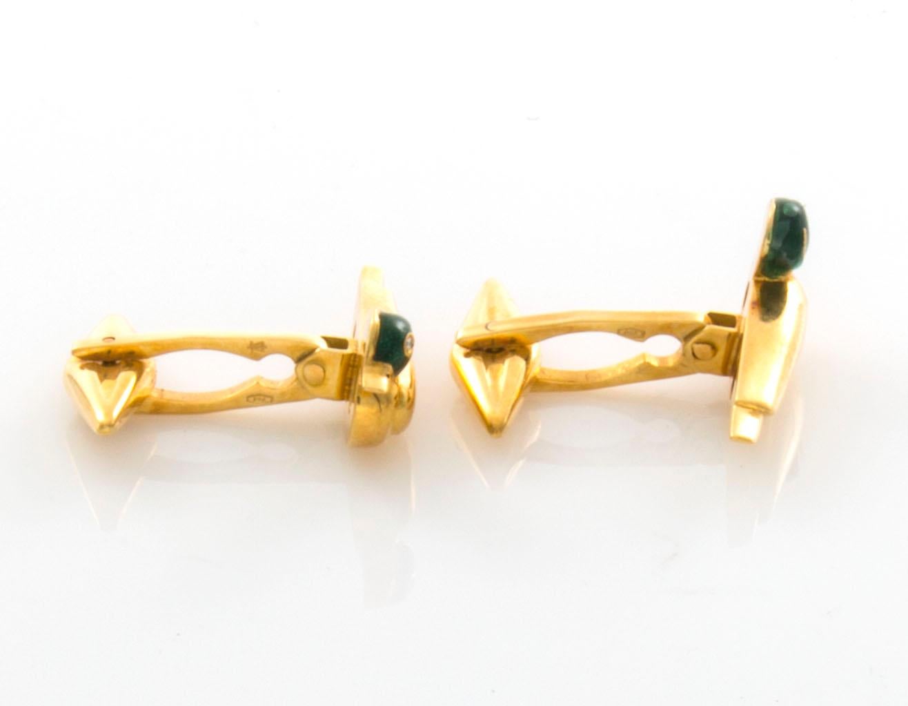 18 Karat Duck Cufflinks with Enamel and Diamond Eyes with Rotatable Whale Backs For Sale 1