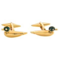 18 Karat Duck Cufflinks with Enamel and Diamond Eyes with Rotatable Whale Backs