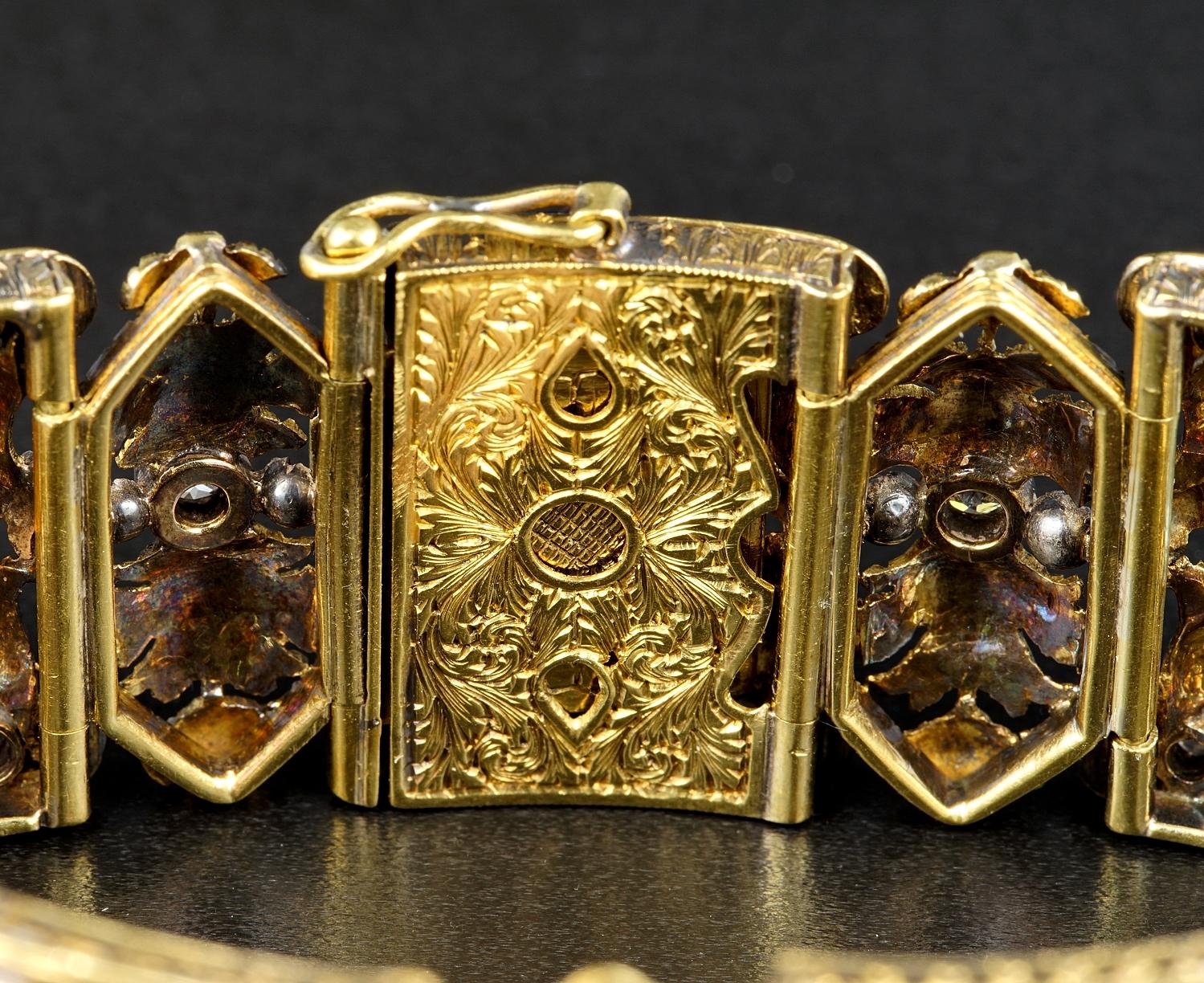 18 Karat Edwardian 36.0 Carat Untreated Multi-Gem Stone Diamond Rare Bracelet For Sale 5