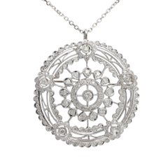 18 Karat Edwardian Reproduction Pendant Pin Brooch Large Circle with Diamonds