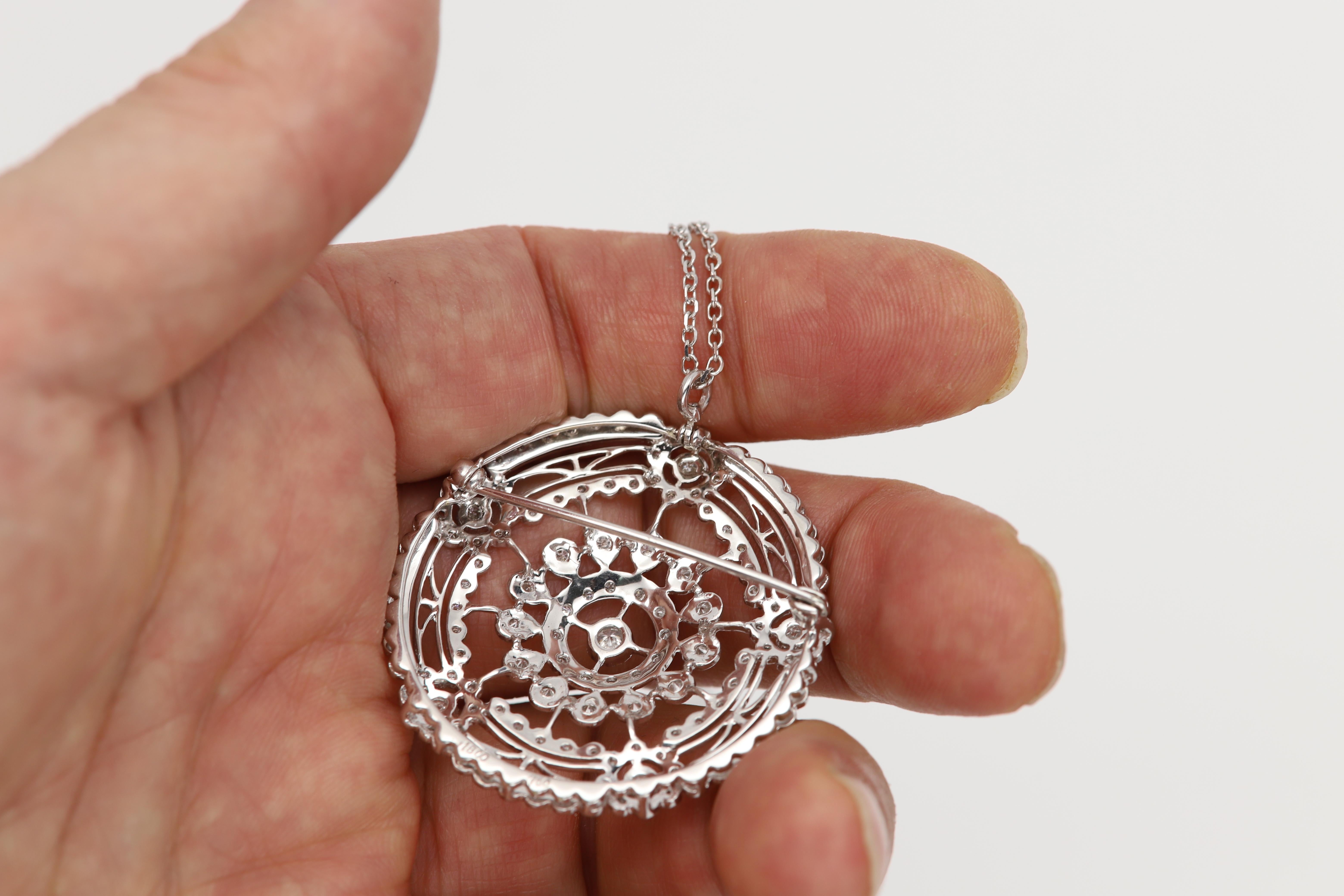 18 Karat Edwardian Reproduction Pendant Pin Brooch Large Circle with Diamonds For Sale 1