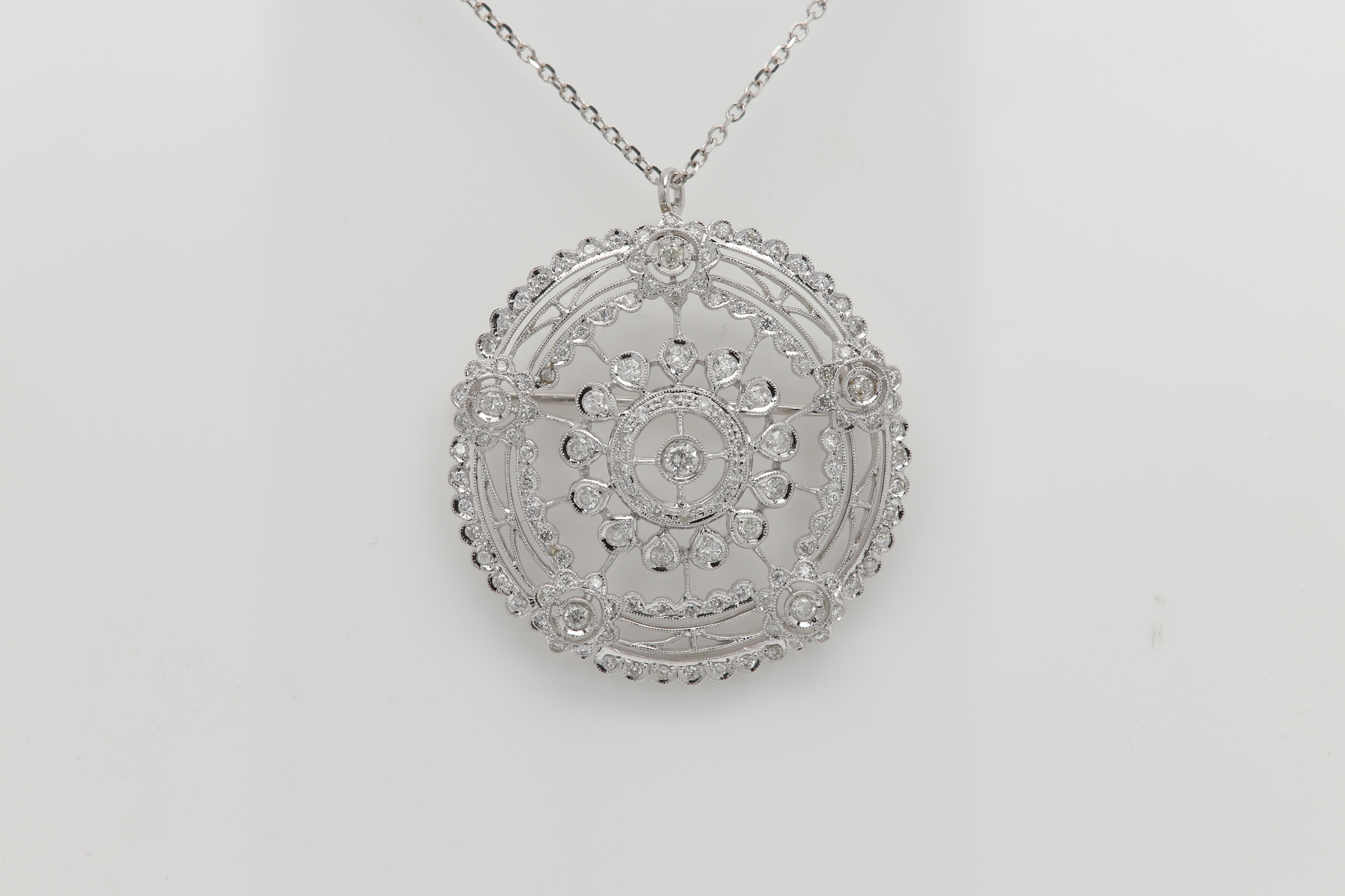 18 Karat Edwardian Reproduction Pendant Pin Brooch Large Circle with Diamonds For Sale 4