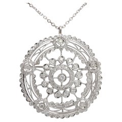 18 Karat Edwardian Reproduction Pendant Pin Brooch Large Circle with Diamonds