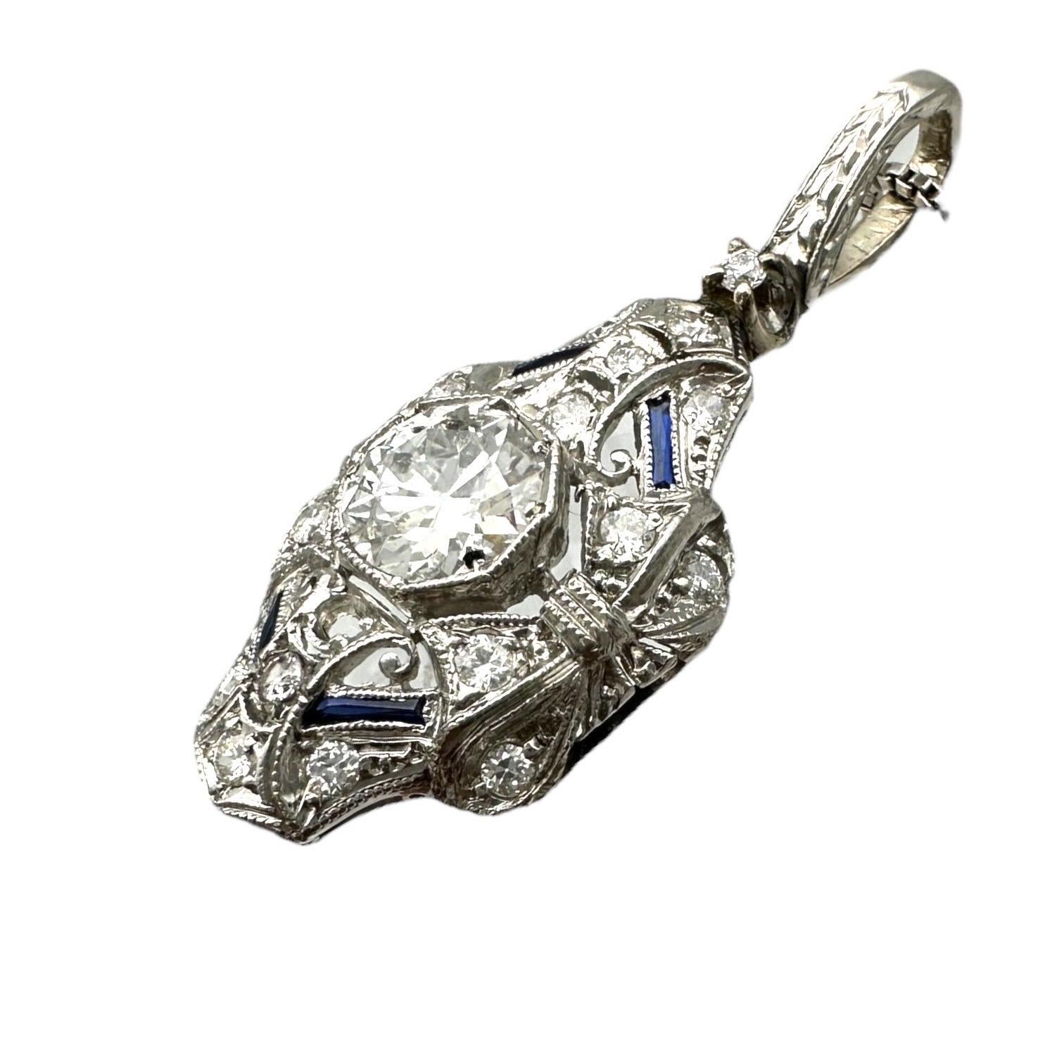 Pendente edoardiano in 18 carati, zaffiro e diamante da 1,50 carati In condizioni buone in vendita a Laguna Hills, CA