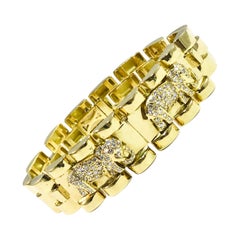 Vintage 18 Karat Elephant Diamond Gold Bracelet
