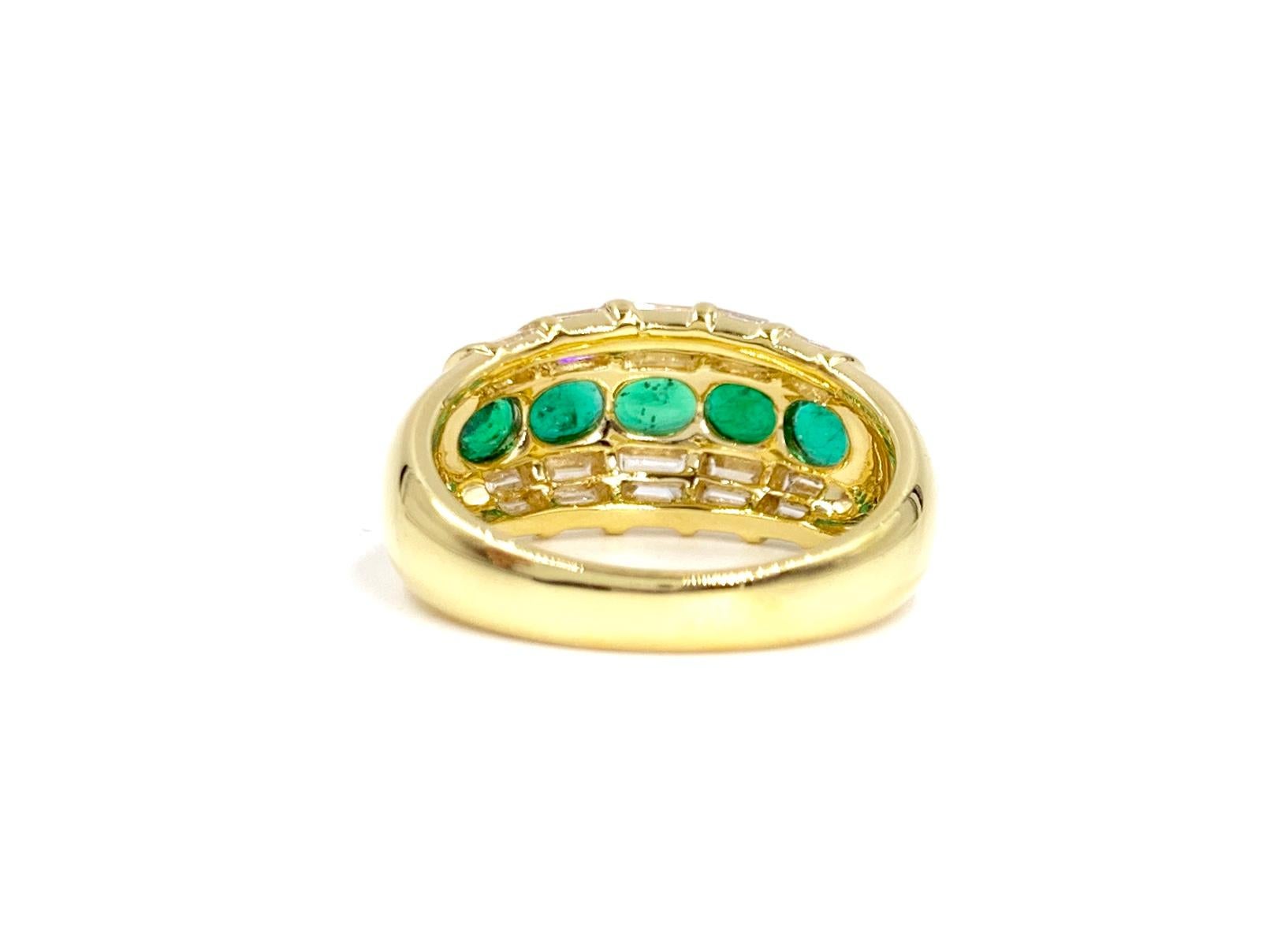 Modern 18 Karat Emerald and Baguette Diamond Ring For Sale