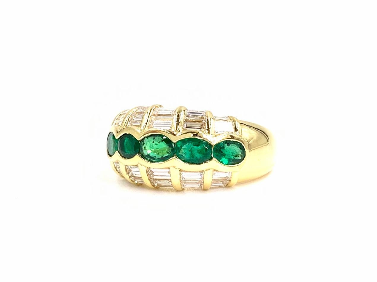 Women's 18 Karat Emerald and Baguette Diamond Ring For Sale