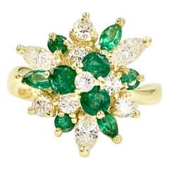 18 Karat Emerald and Diamond Cluster Spray Ring