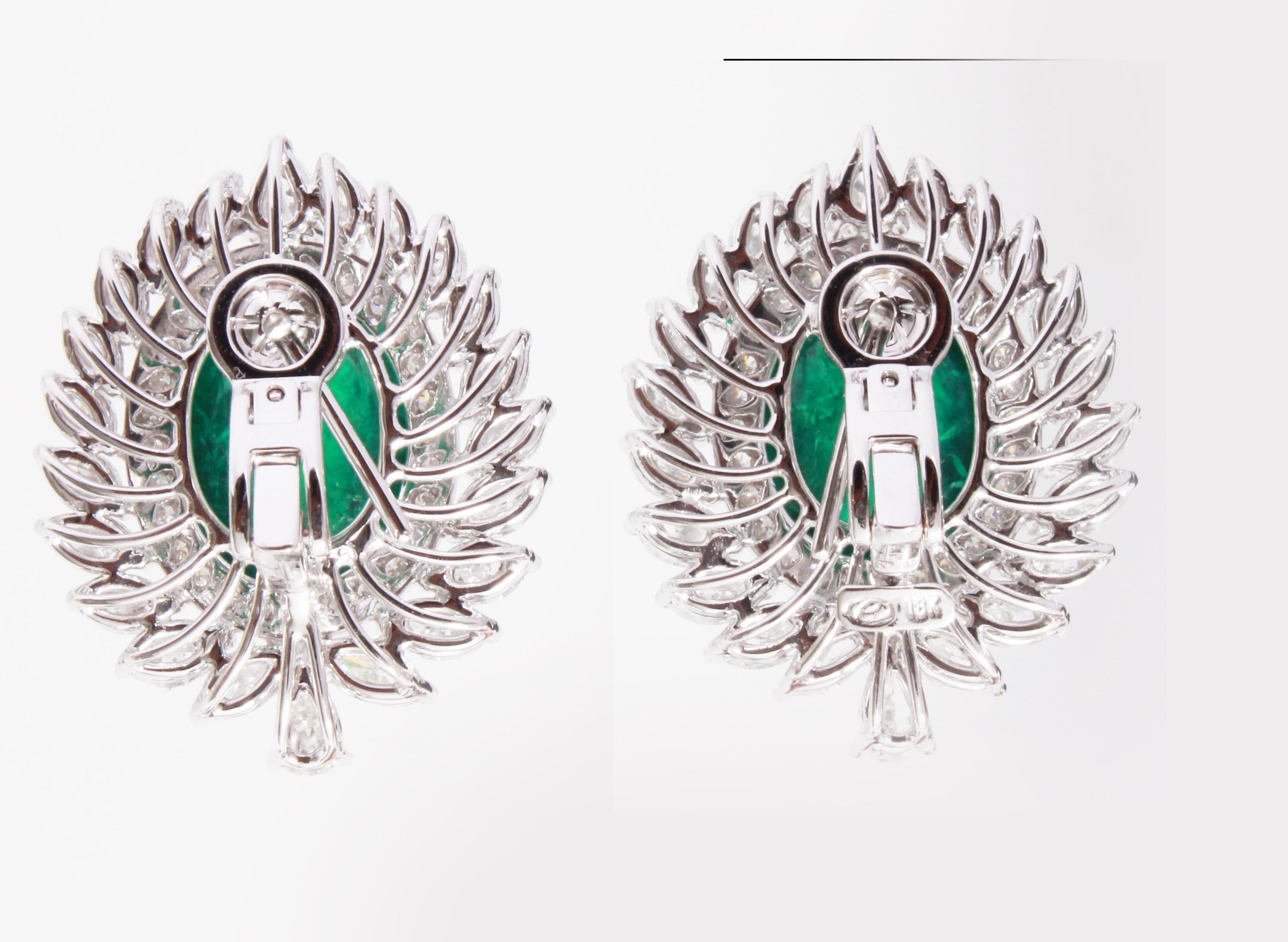 Modern 18 Karat Emerald and Diamond Earrings For Sale